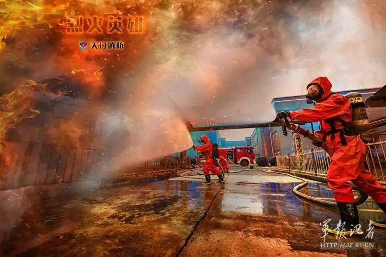 消防员炫酷海报烈火中冲锋场景震撼