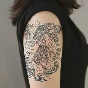 战神子龙青龙割线线条赵云防水纹身贴男女花臂小腿赵子龙刺青色