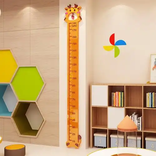 卡通长颈鹿身高贴儿童房墙面装饰宝宝测量身高尺墙贴3d立体可移除