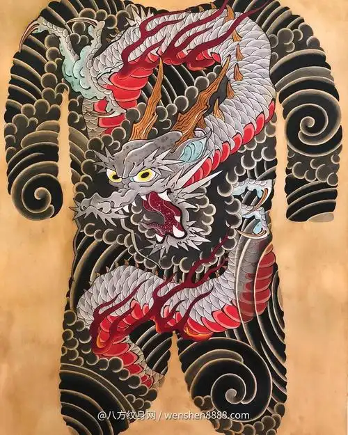 安庆自由搏击教练袁先生的通体传统神龙纹身图案手稿欣赏