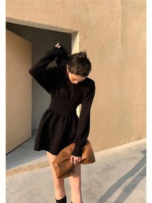 ootd时尚减龄卫衣裙春秋松紧腰a字裙