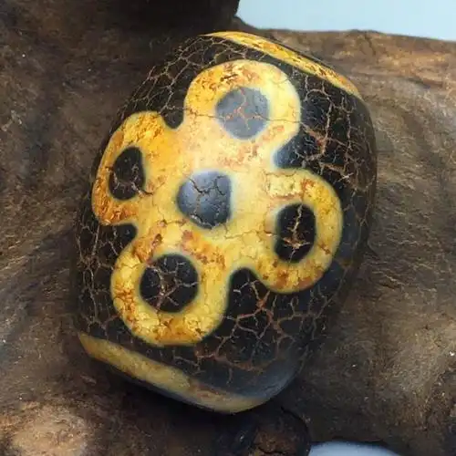 藏传钙化天珠挂件五眼闪电莲花天珠吊坠手链