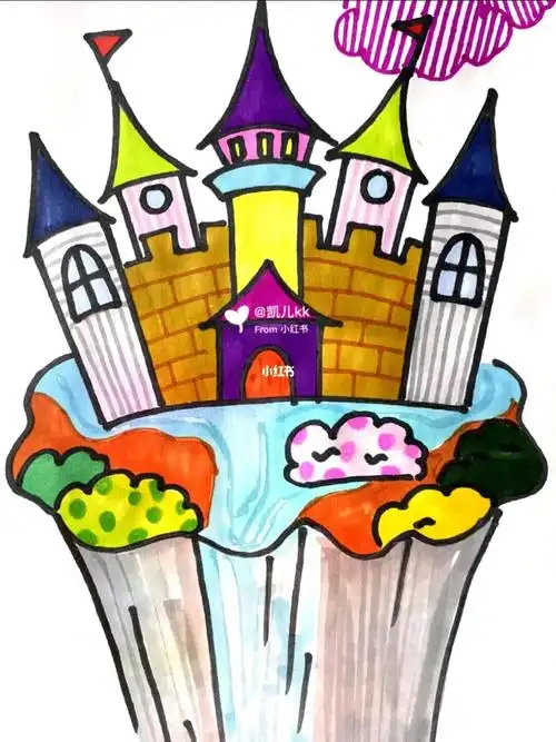 儿童创意画空中花园城堡