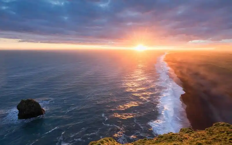壁纸 冰岛,美丽的日出,海,海滩,雾,早上