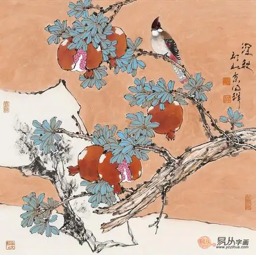 著名画家周同祥斗方写意花鸟画《穷款》
