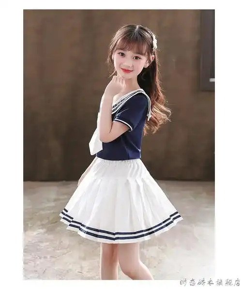 学生jk制服小学生夏天裙子套装海军风女孩大童夏季百褶裙短裙日系学院