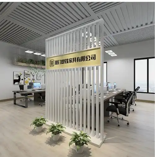 办公室隔断墙公司餐厅玄关屏风logo背景墙前台进门格栅镂空形象墙