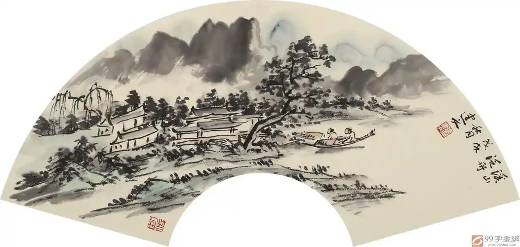 著名山水画家张建文写意山水画《溪山泛舟》 - 写意山水画 - 99字画网