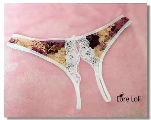 女士开档性感丁字裤情趣透明内裤网纱内衣诱惑薄蕾丝免脱低腰t裤