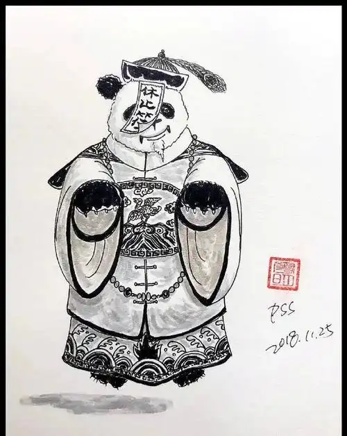 潘粤明画pss迷彩熊猫被洛克菲勒艺术基金收藏网友真没想到