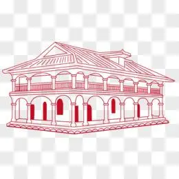 手绘矢量线稿遵义会议会址元素