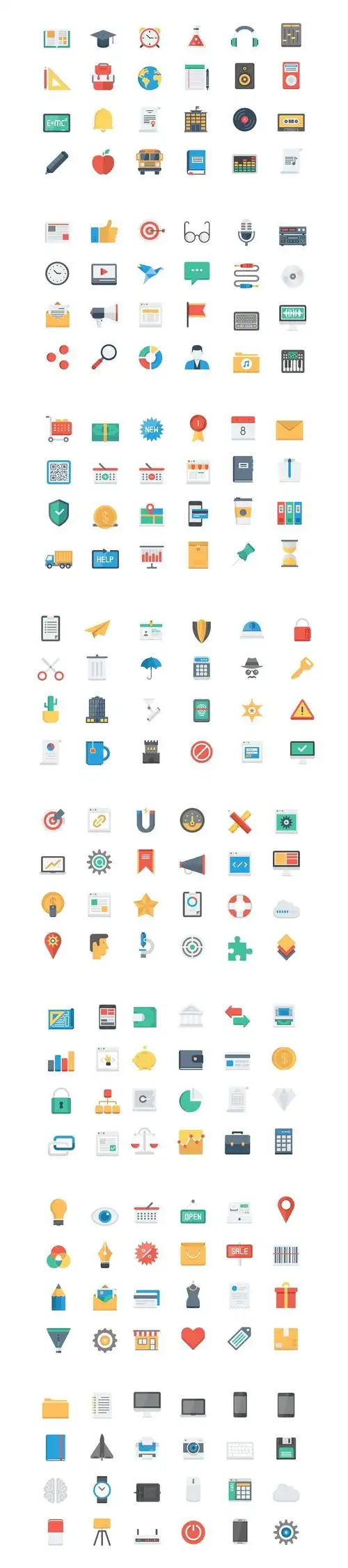 200个彩色矢量扁平化ppt小图标