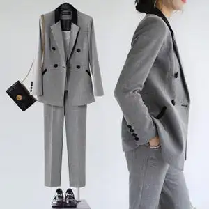 灰色格子小西装套装女秋装高端名媛气质时尚英伦风洋气韩版两件套