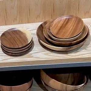 muji无印良品 新款木制圆形碟 餐盘 天然木制餐具 国内代购