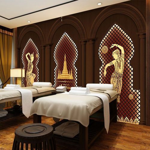 泰式按摩店墙纸东南亚泰国风格足浴足疗店墙布精油spa美容院壁纸