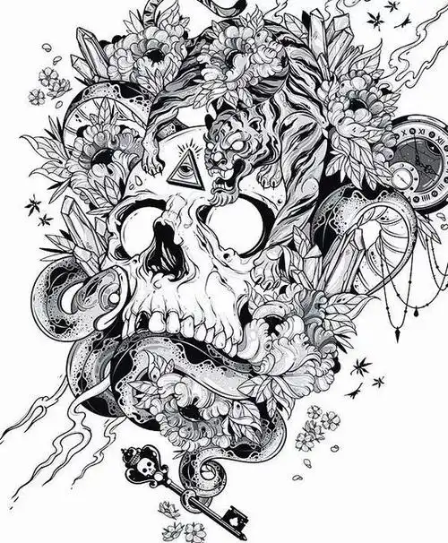 一组手绘骷髅头插画,犹如带刺的玫瑰!(5)