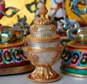 尼泊尔米盒 鎏金鎏银米盒 精品藏传法器佛具 供具宝瓶米灌/宝瓶