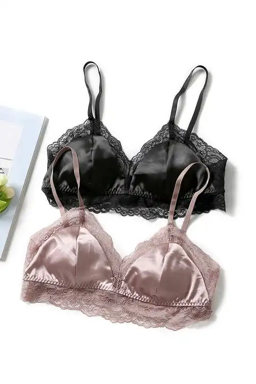 100桑蚕丝真丝文胸无钢圈 感蕾丝边超薄抹胸加垫薄款舒适文胸夏季