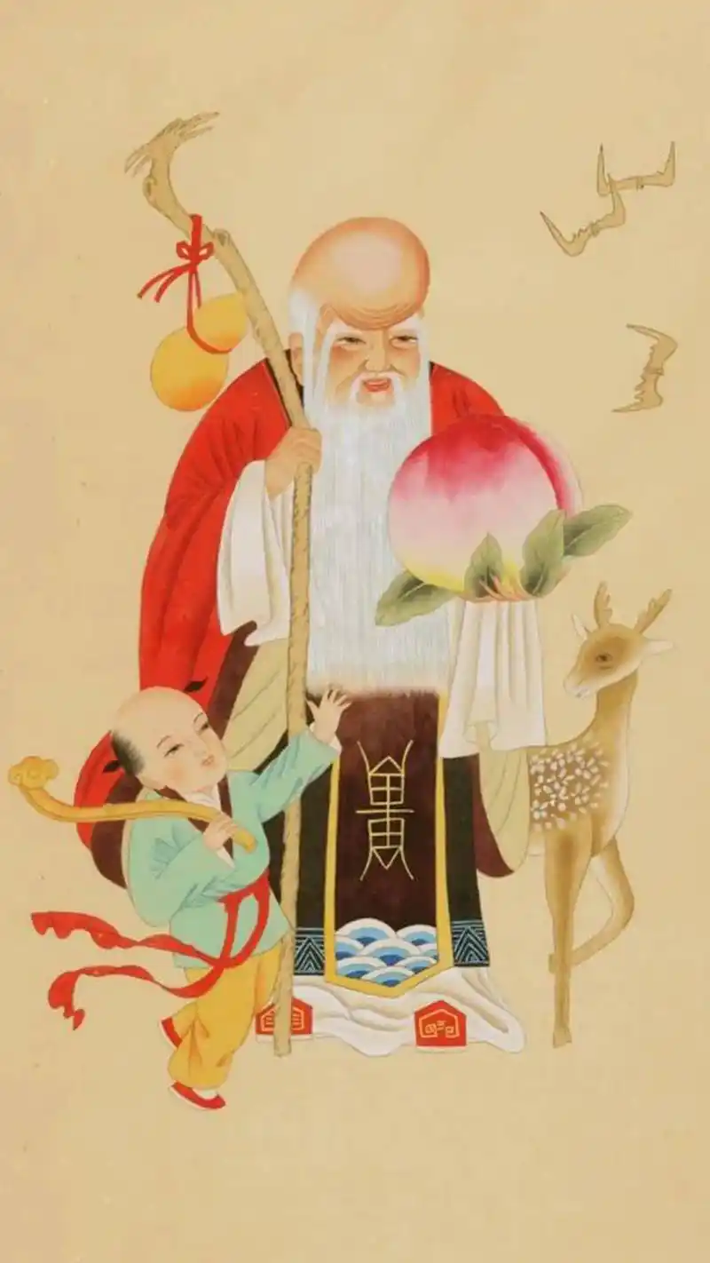 寿神又称南极老人星是长寿之神寿神笑容可掬,和蔼慈祥手捧寿桃为人们