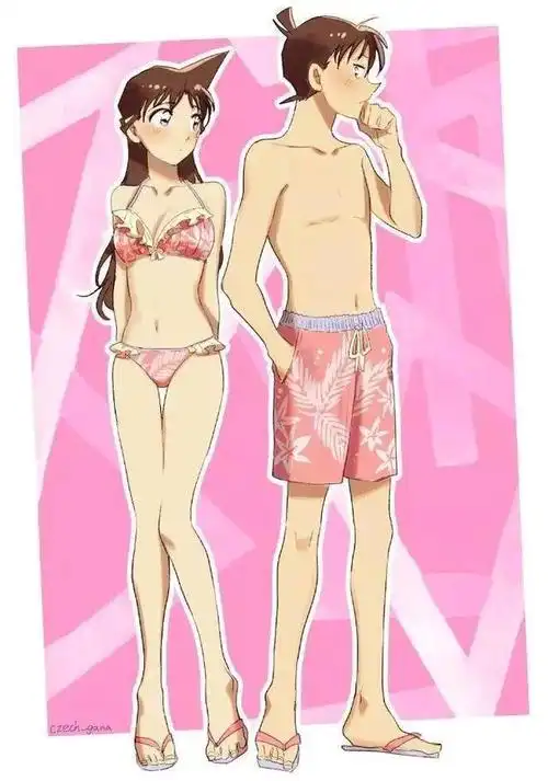 名侦探柯南中的情侣穿上泳衣原来是这个样子小兰的身材还没她好