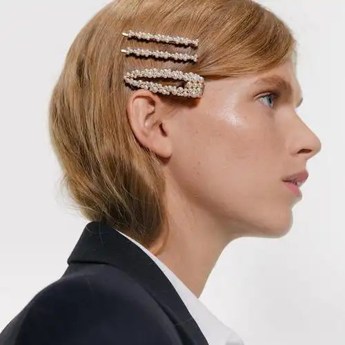 new pearl hairpin three-piece set of hollow triangle diamond