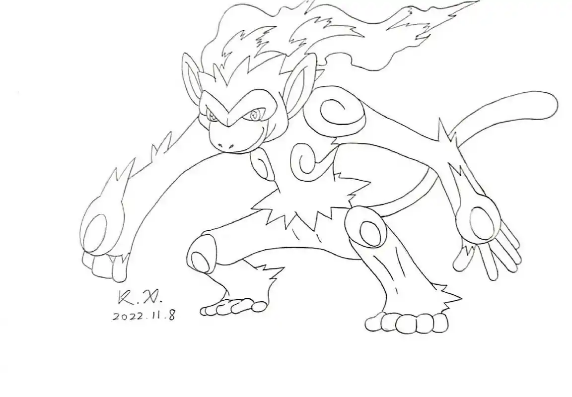 宝可梦烈焰猴 手绘线稿宝可梦烈焰猴,大师兄,师傅被妖怪抓走了.