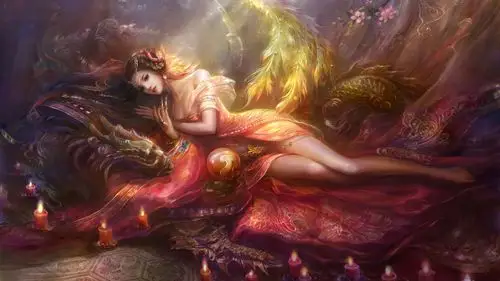 首页 梦幻女孩 幻想的女孩睡在烛光下 壁纸 / 1920x1080 全高清 壁纸