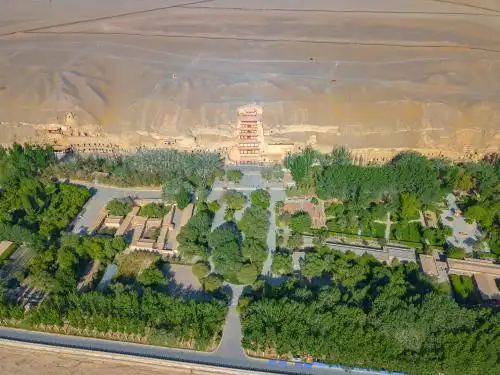 航拍中国甘肃省酒泉市敦煌莫高窟