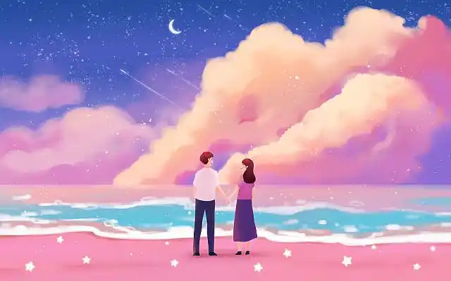 情侣浪漫的环境唯美人物互动七夕插画