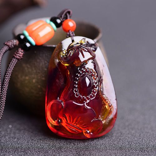 天然琥珀蜜蜡吊坠 缅甸新款血珀福瓜吊坠项链男女款毛衣链