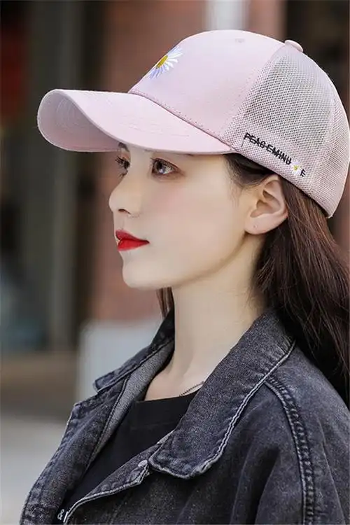 网眼 strong>棒球帽 /strong>女夏季透气韩版网帽小雏菊网纱薄款遮阳
