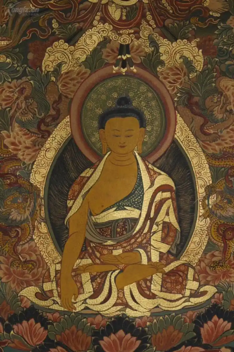 藏传佛教南无本师释迦牟尼佛唐卡 西藏寺院高僧大德纯手工鎏金手绘