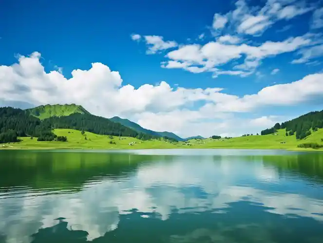 蓝天白云风景下的青山绿水唯美清新壁纸旅游旅行