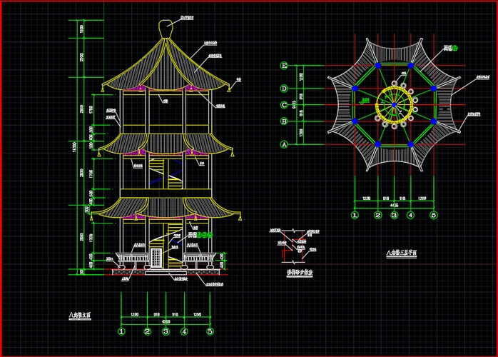 园林建筑八角亭设计图纸