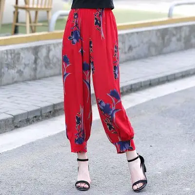 广场舞女灯笼裤九分裤2018夏季中老年百搭棉绸宽松大码萝卜裤薄款