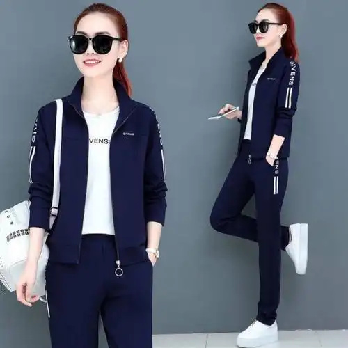 春秋款长袖运动休闲套装女含棉运动套装女秋新款时尚女士春秋宽松休闲