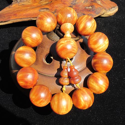 长白山琥珀木手串东北松明子闪电纹满油全透北沉香明丁佛珠念珠