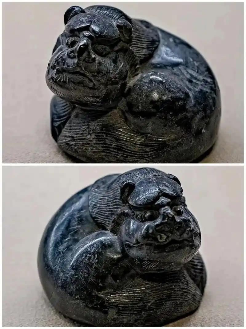 南宋.狮形石镇江西省博物馆 这一对石镇黝黑发亮,憨 - 抖音