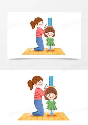 手绘卡通妈妈给女儿量身高元素