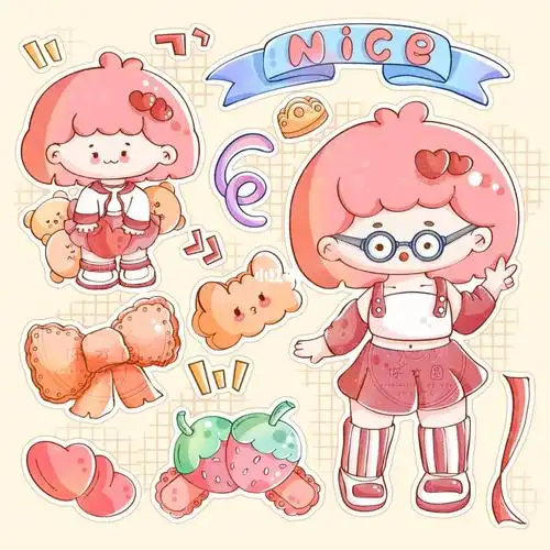 少女系列粉粉短发女孩贴纸手账素材