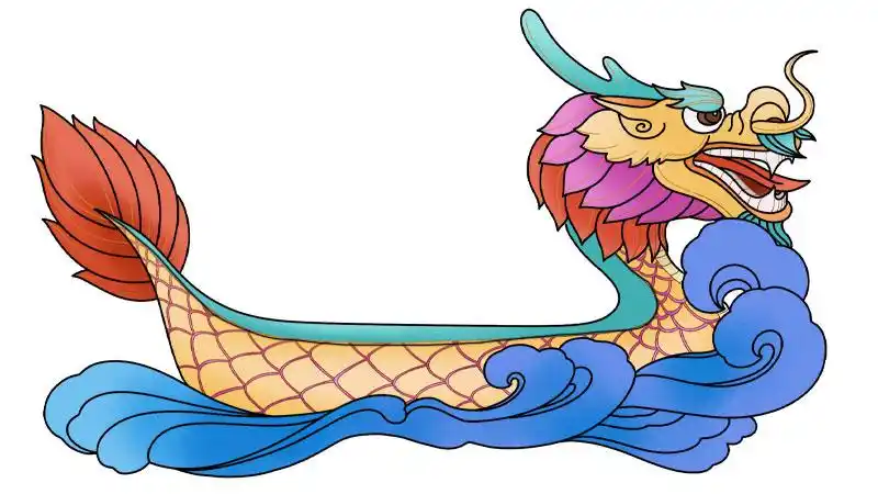 4,最后把画好的龙舟涂上颜色就可以了.