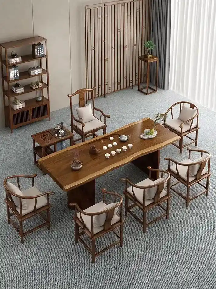 新中式禅意茶桌椅组合家用现代实木茶台原木办公室功夫大板泡茶桌