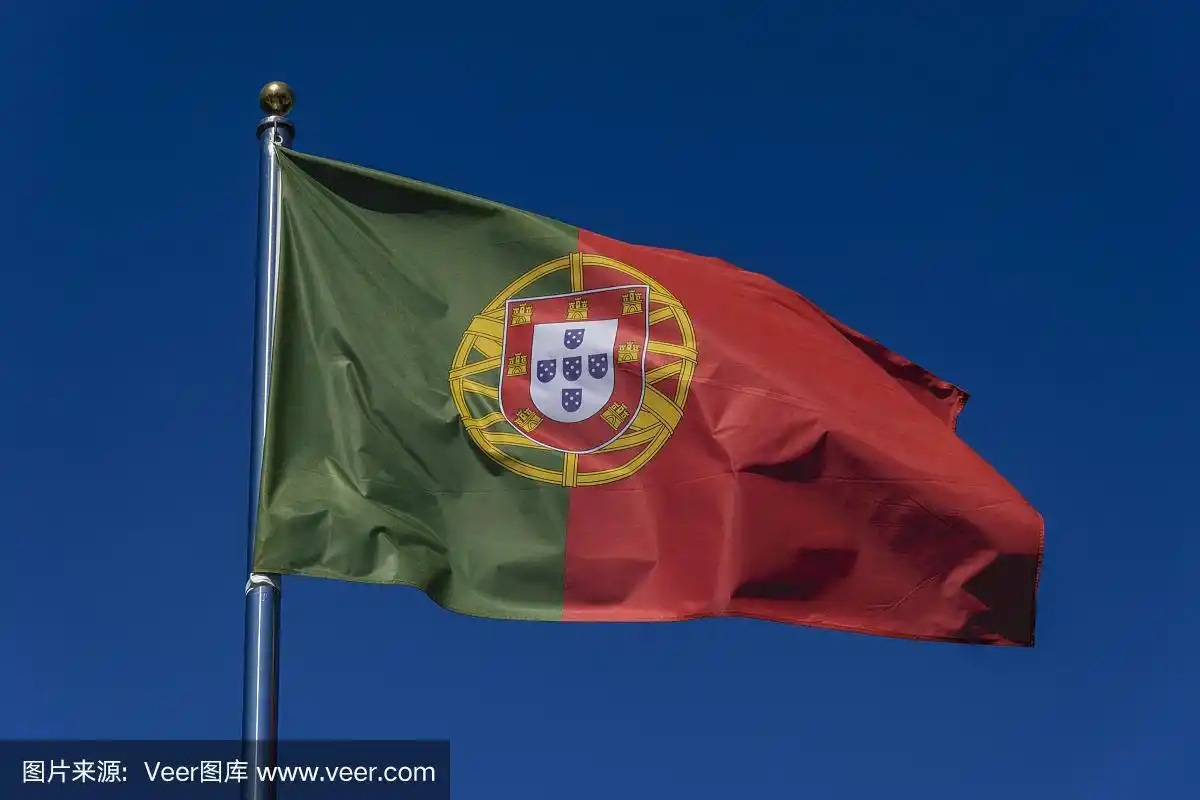 蓝色背景的葡萄牙国旗