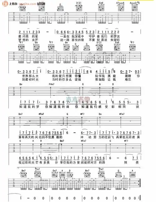 我们都一样吉他谱张杰d调吉他图片谱2张