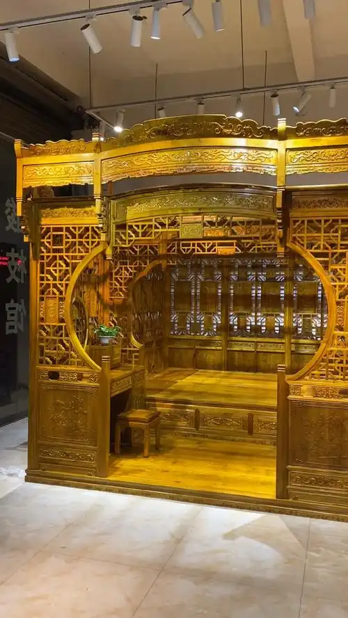 古典红木家具#金丝楠木千工拔步床,全榫卯结构,仙作工艺!