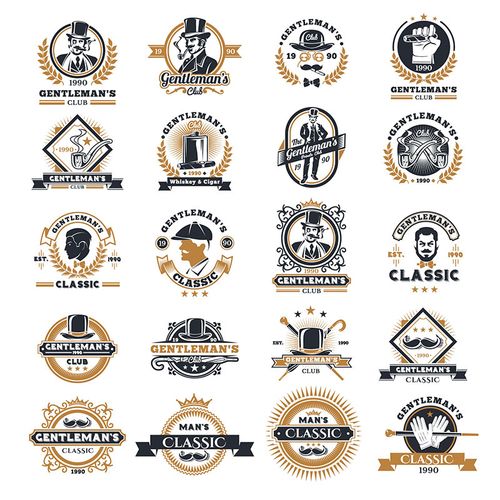 绅士标志图标徽章 男士用品店铺logo 微商头像ai矢量平面设计素材