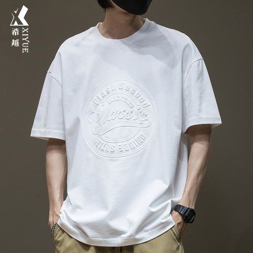 潮男短袖t恤男夏装上衣男士潮牌夏季宽松大码男装白色男生半袖衫