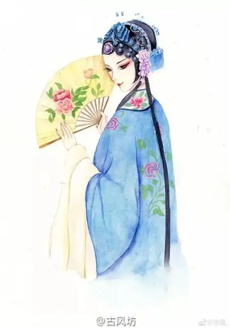 唯美意境侧脸戏子图片古风手绘