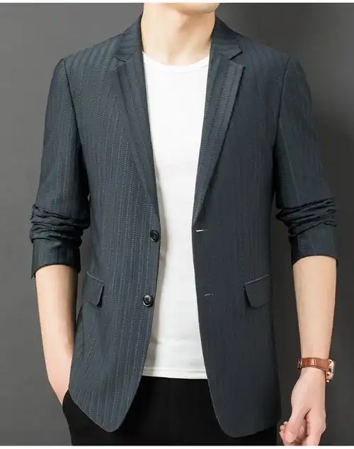 啄木鸟男式2022春季新款便西男韩版西装外套商务休闲西服灰绿170