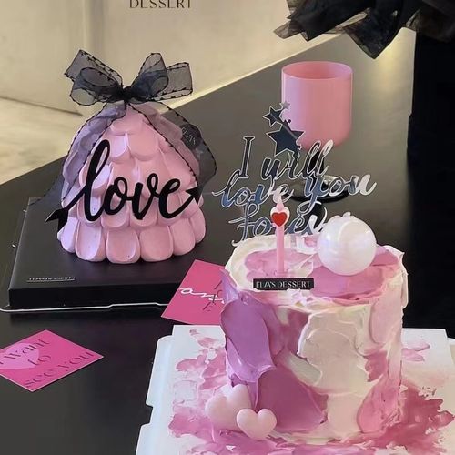 七夕情人节蛋糕装饰黑色love永远爱你亚克力插件情侣告白装扮插牌